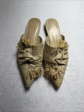 cult gaia Natural Woven Tassel Pointed-Toe Mule